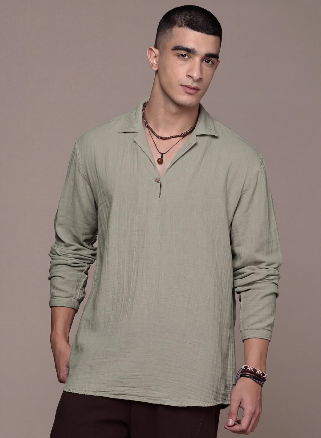 Unbound Open Collar Popover Shirt