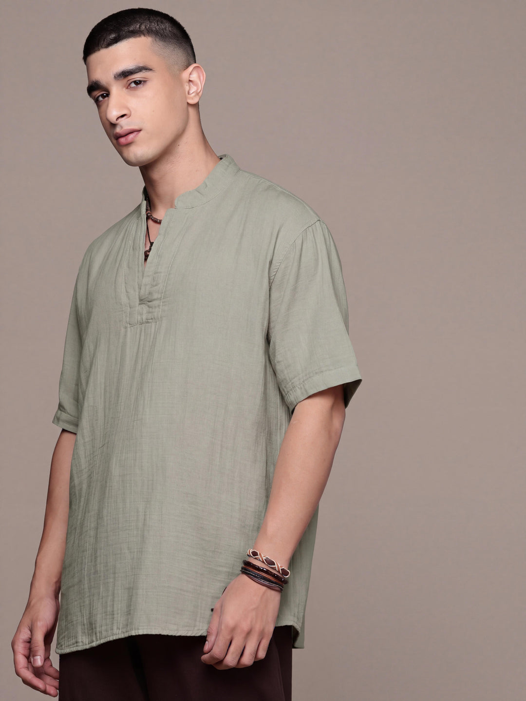 Rooted Split Neck Cotton Kurta