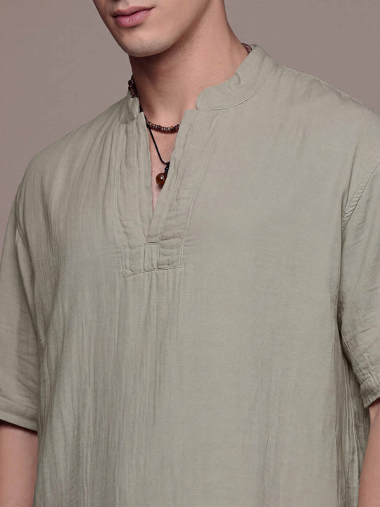 Rooted Split Neck Cotton Kurta