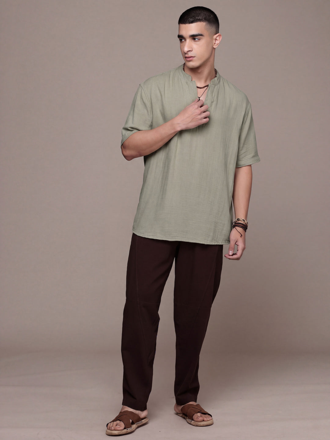 Rooted Split Neck Cotton Kurta