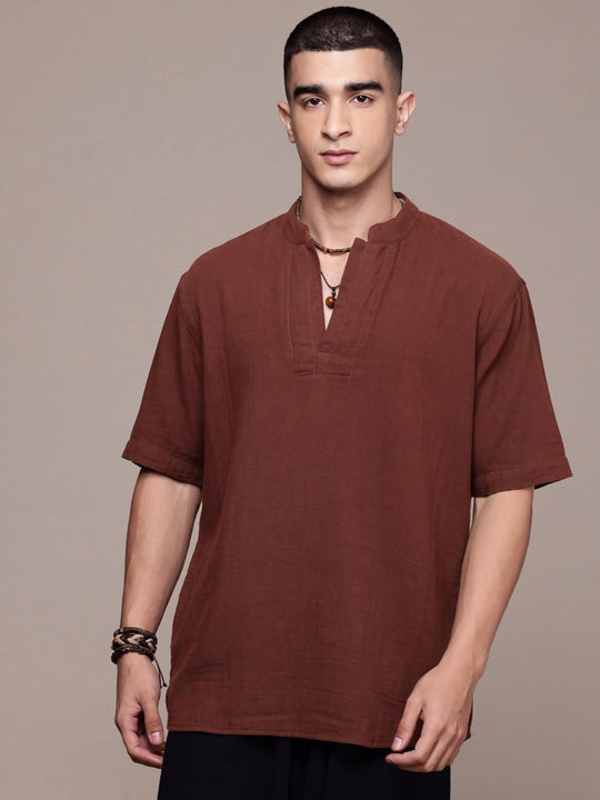 Rooted Split Neck Cotton Kurta