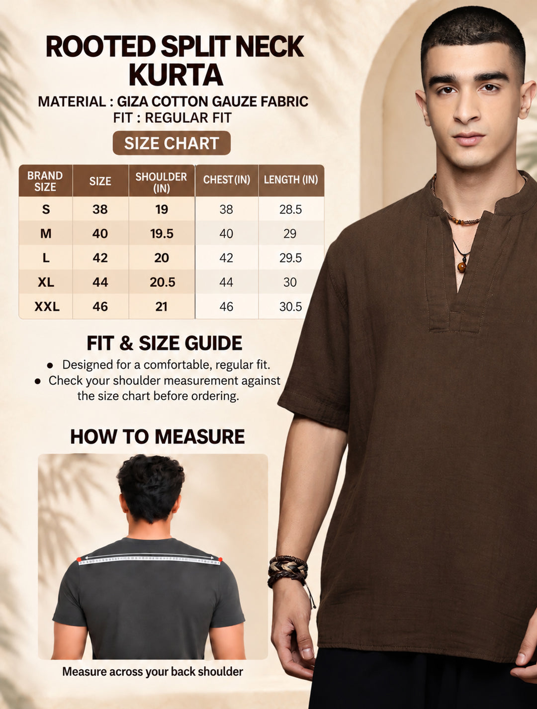 Rooted Split Neck Cotton Kurta