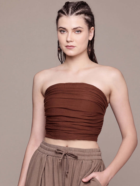 Ruched Bandeau Cotton Tube Top