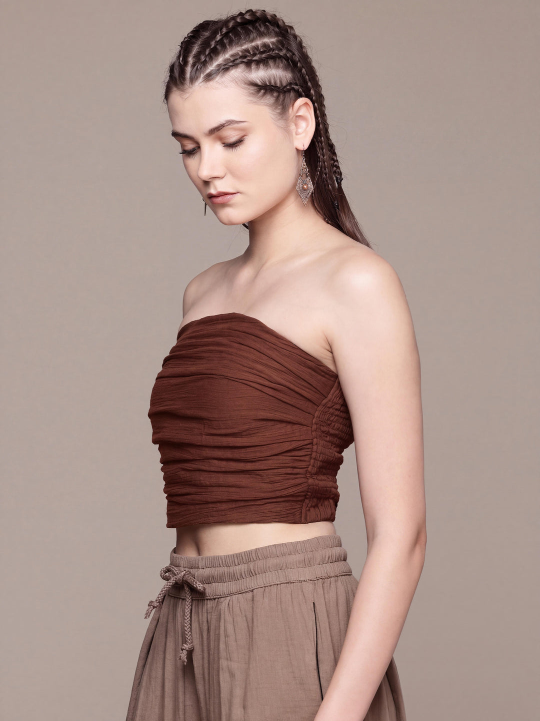 Ruched Bandeau Cotton Tube Top