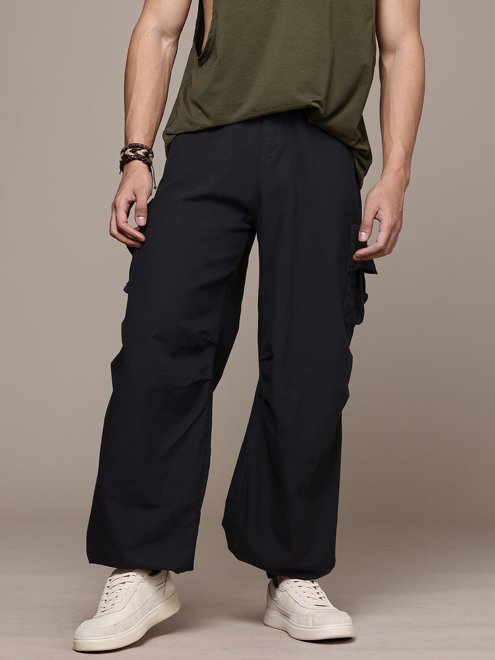Freeform cotton parachute cargo pants in black, men's fit, photo 2