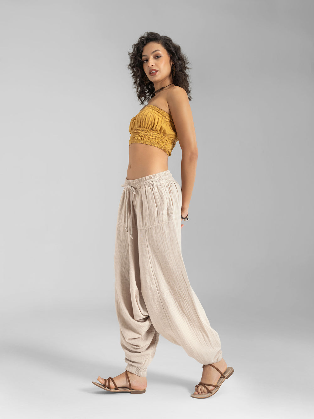 Goa Groove cotton harem jogger pants in off-white, women's fit, photo 2