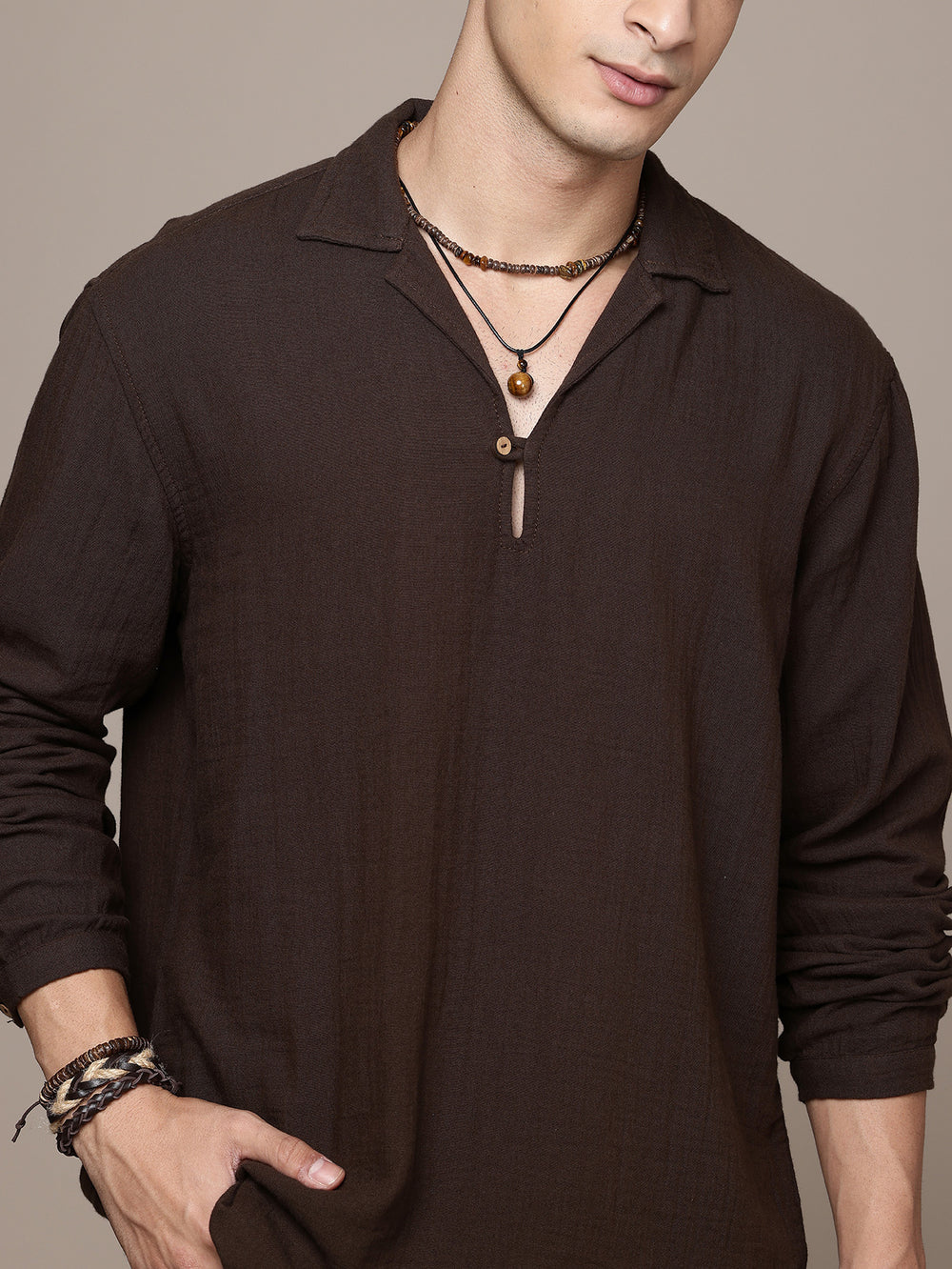 Unbound Open Collar Popover Shirt