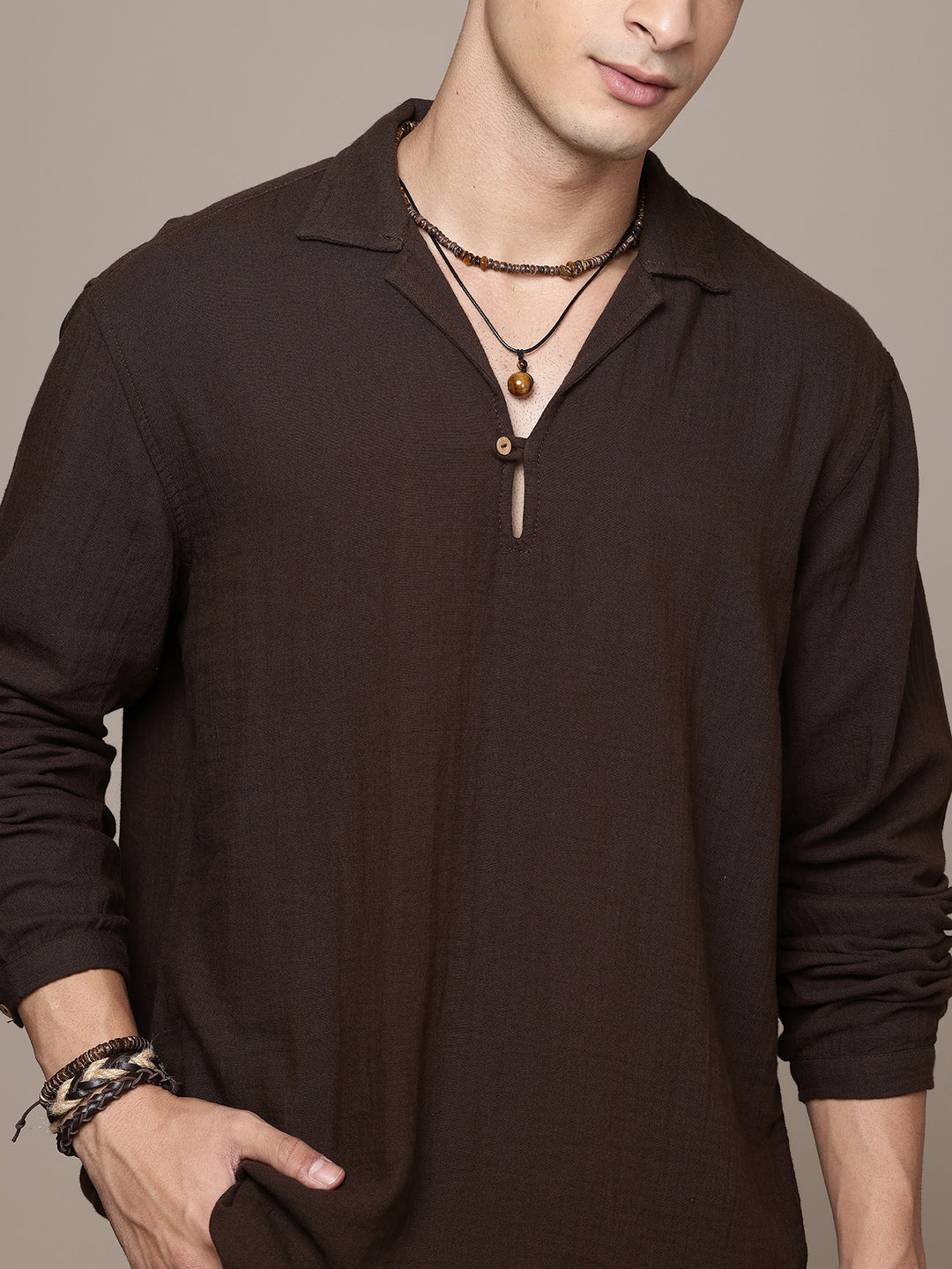 Unbound Open Collar Popover Shirt