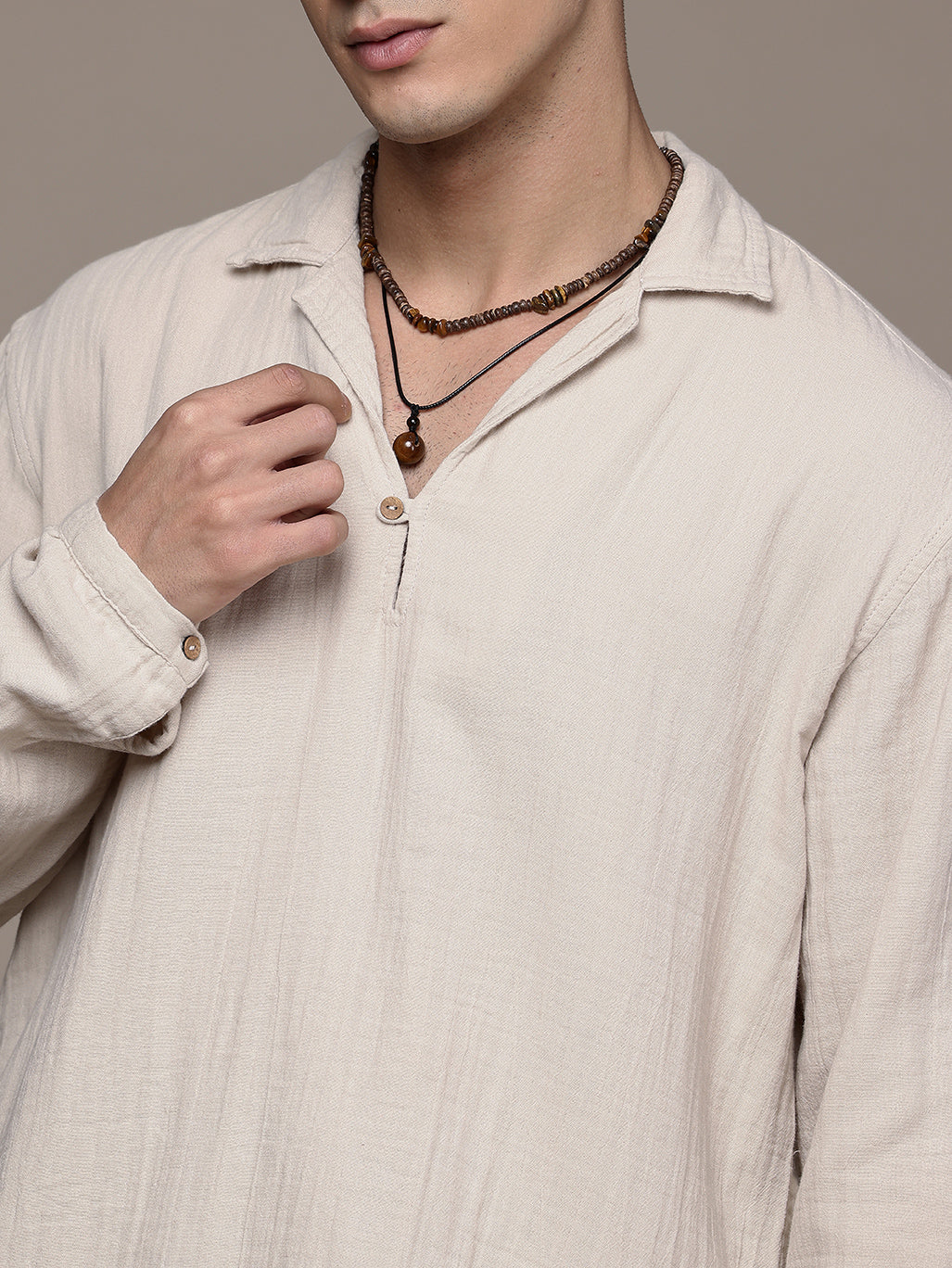 Unbound Open Collar Popover Shirt