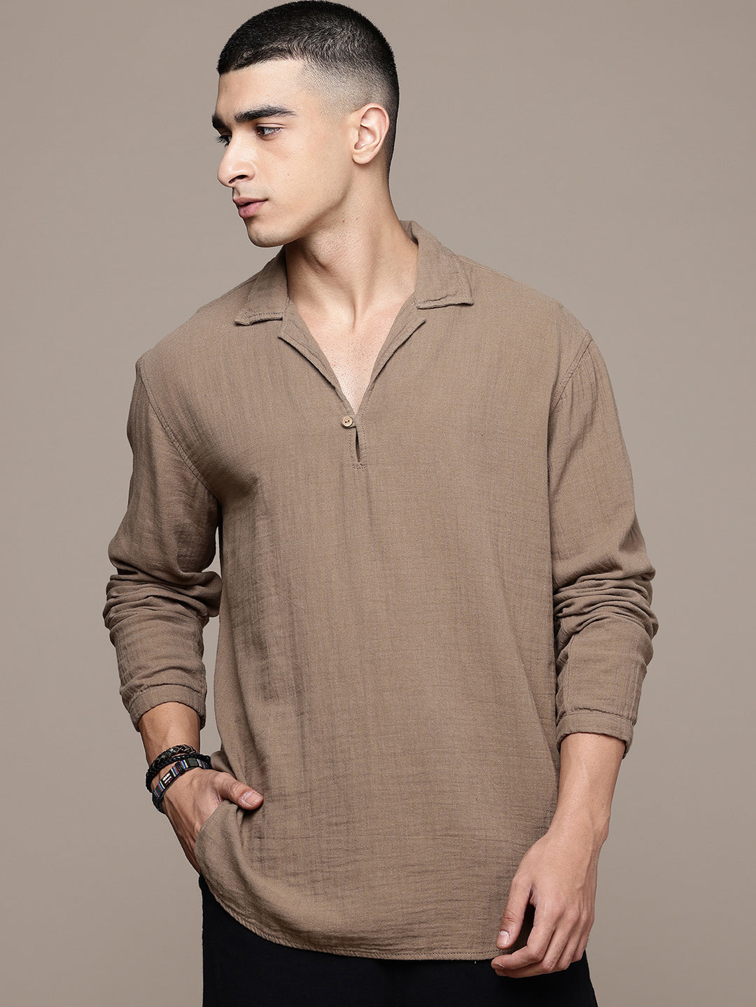 Unbound Open Collar Popover Shirt