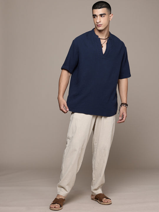 Rooted Split Neck Cotton Kurta
