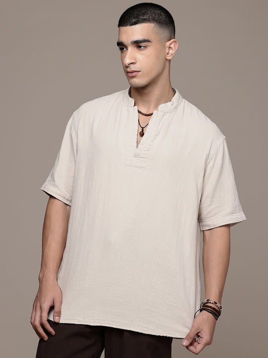 Rooted Split Neck Cotton Kurta