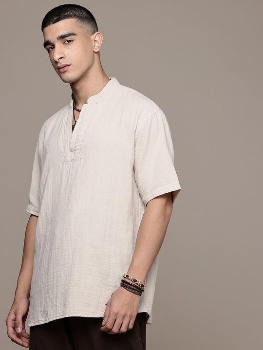 Rooted Split Neck Cotton Kurta
