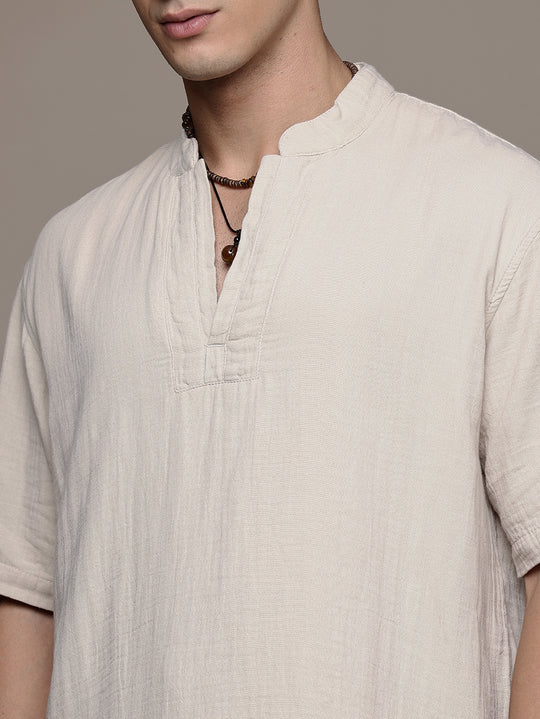 Rooted Split Neck Cotton Kurta