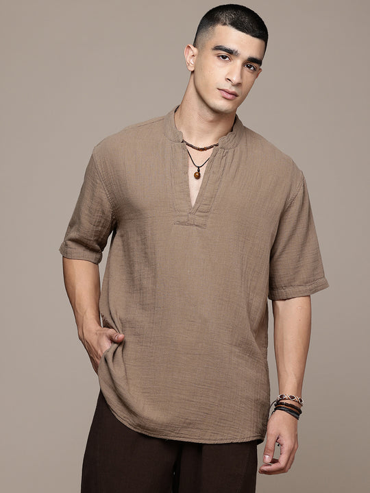 Rooted Split Neck Cotton Kurta