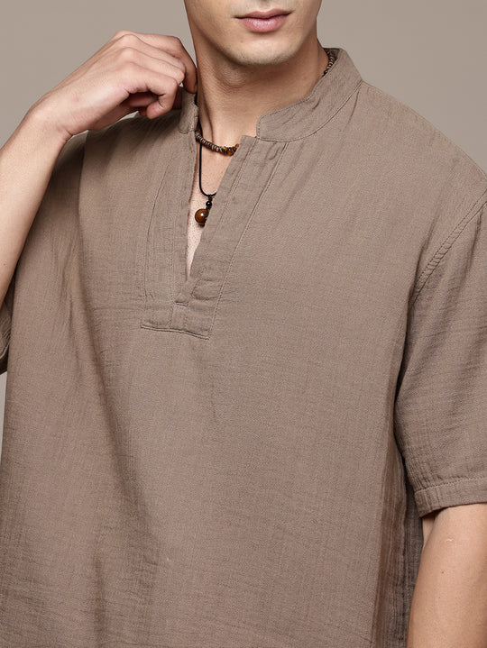 Rooted Split Neck Cotton Kurta