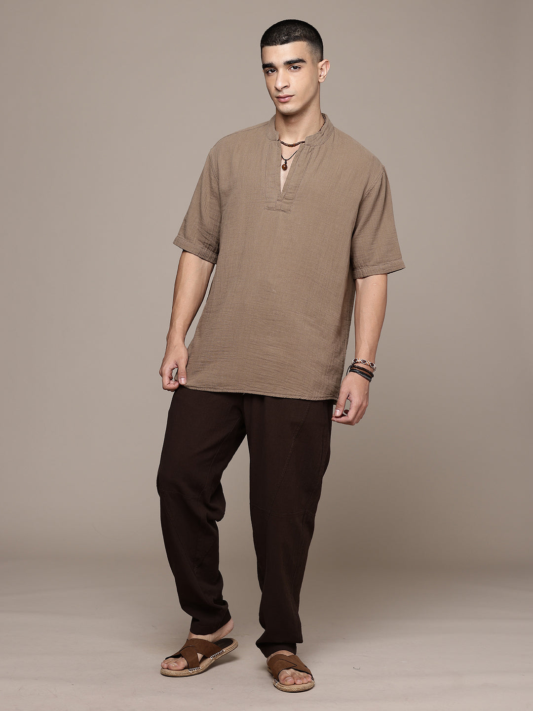 Rooted Split Neck Cotton Kurta