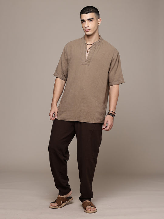 Rooted Split Neck Cotton Kurta
