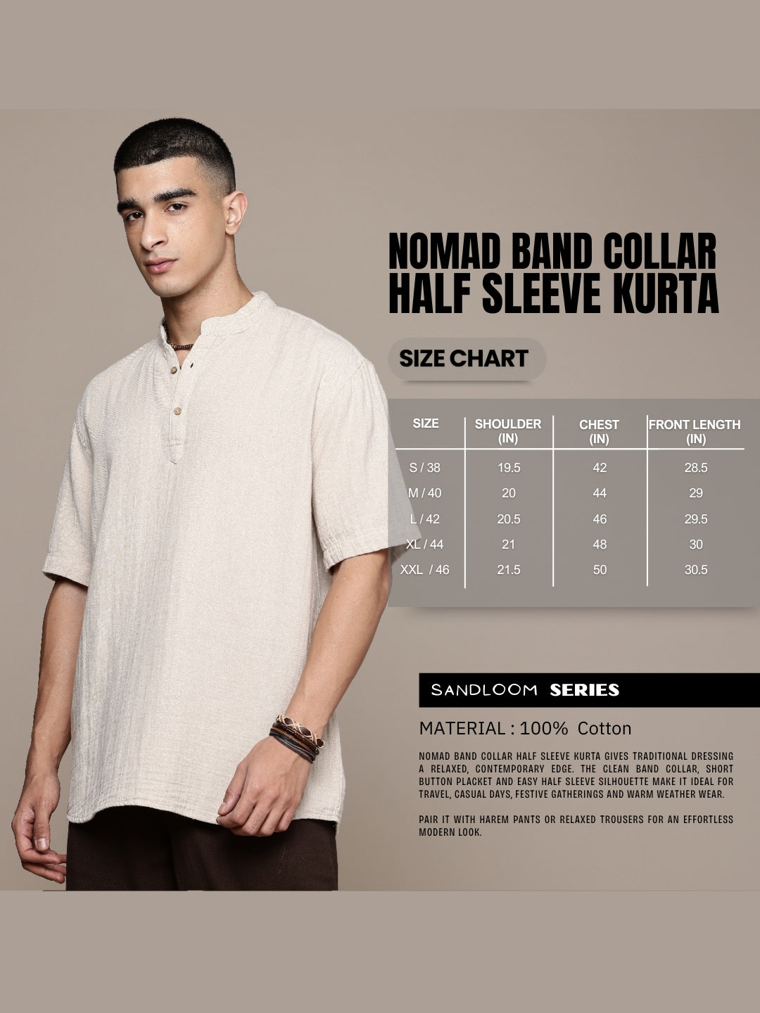 Nomad Band Collar Half Sleeve Kurta