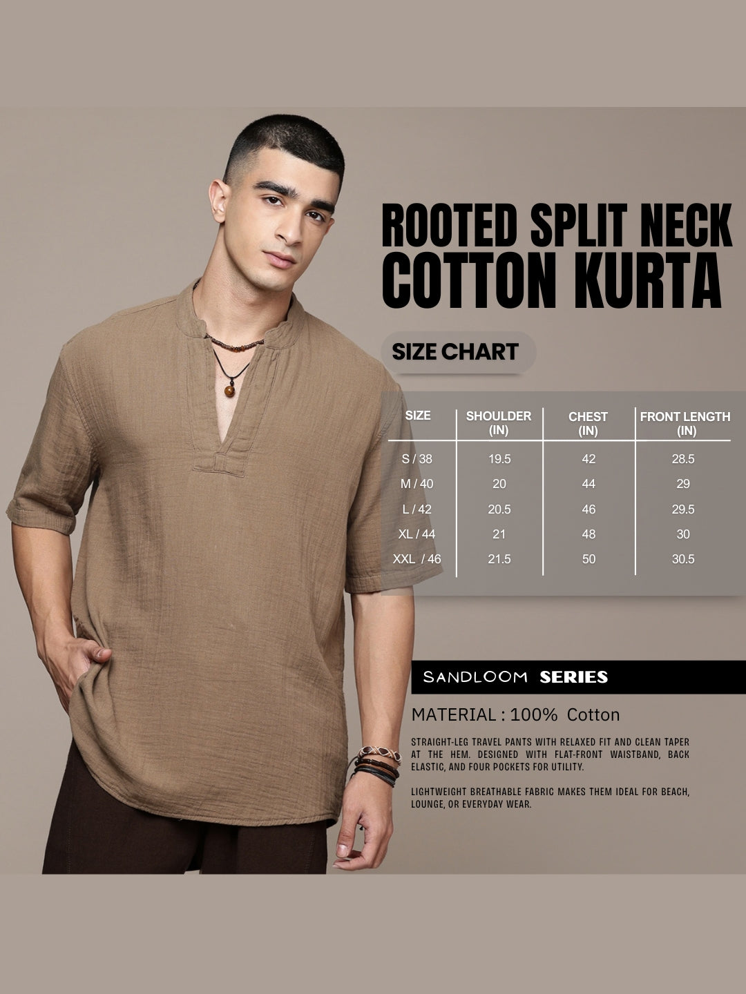 Rooted Split Neck Cotton Kurta
