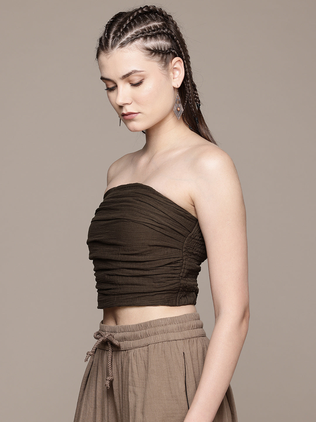 Ruched Bandeau Cotton Tube Top