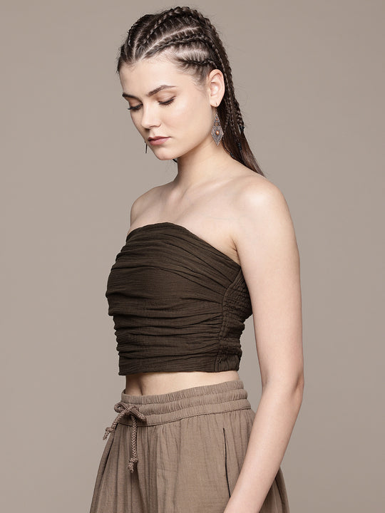 Ruched Bandeau Cotton Tube Top