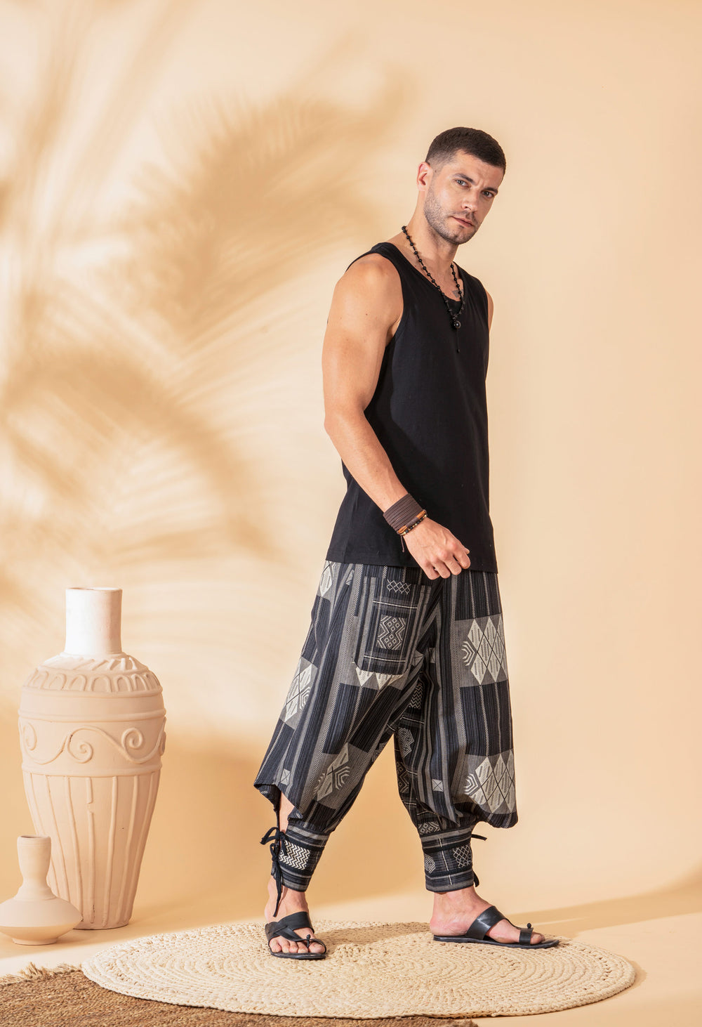Shadow Warrior striped hill-tribe cotton harem pants with diamond motifs, men's fit, photo 2