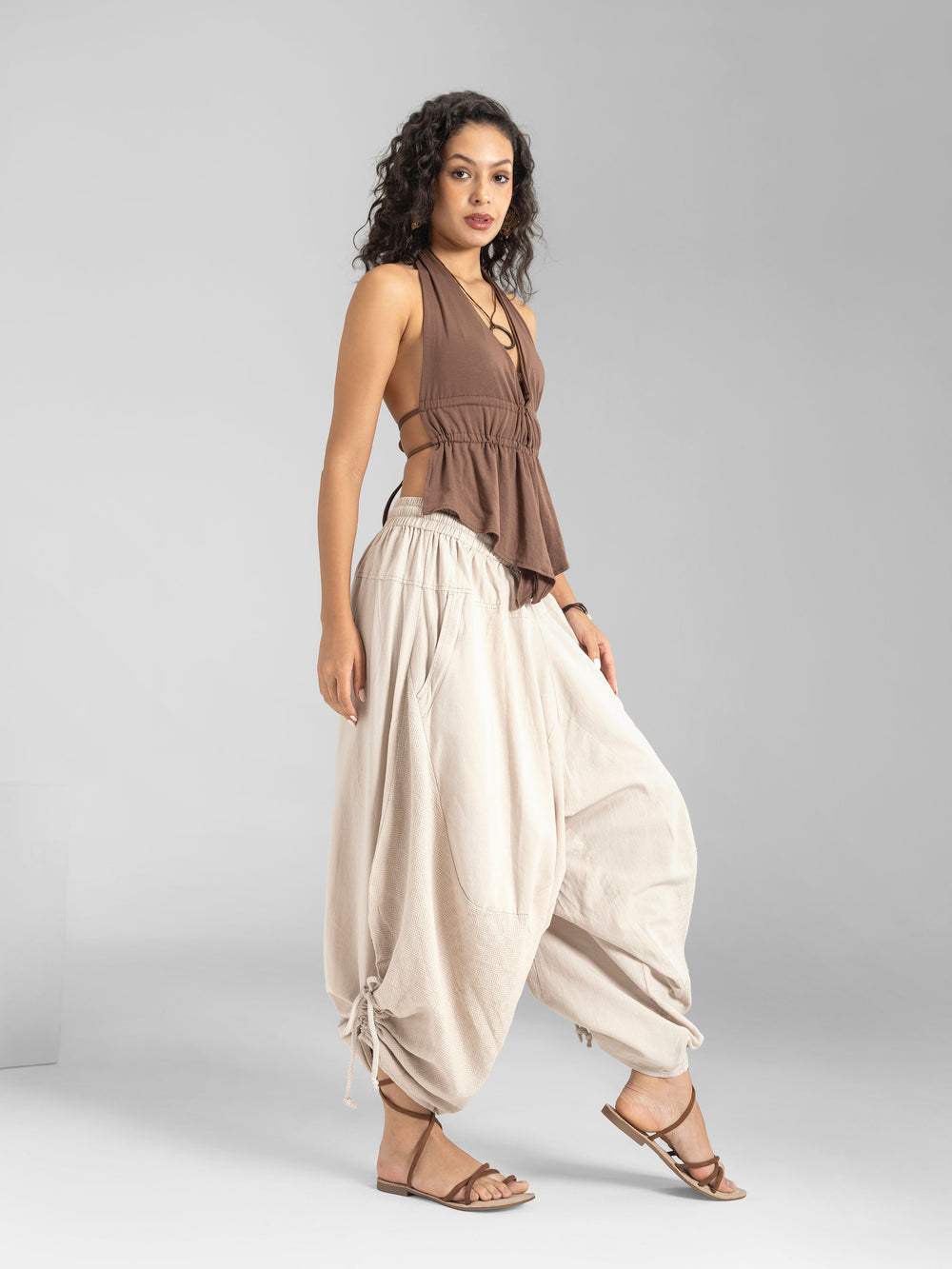 Bali Drift cotton harem pants with dobby patchwork in off-white, women's fit, photo 2